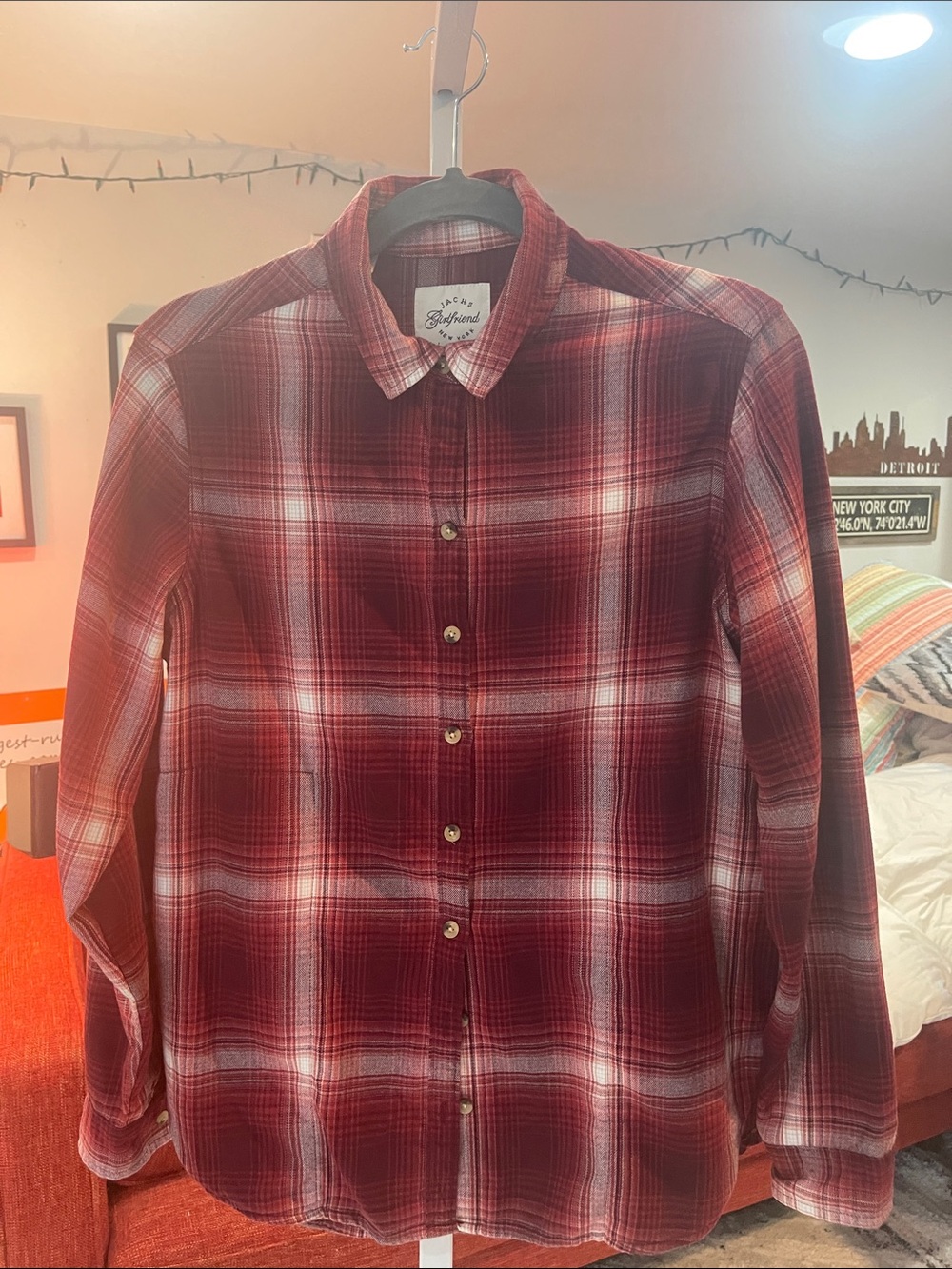 JACHS Girlfriend Red and White Plaid Button-Down Shirt
